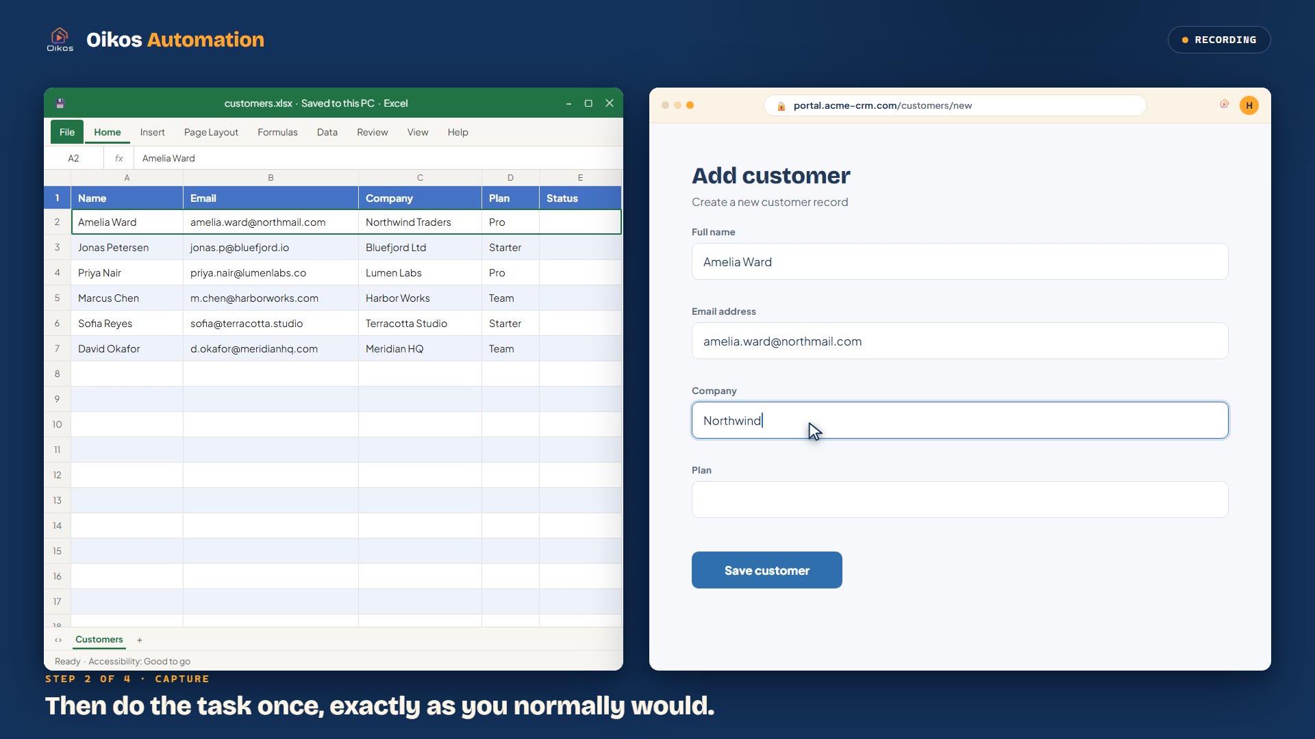 Oikos demo: automating data entry from Excel into a web form